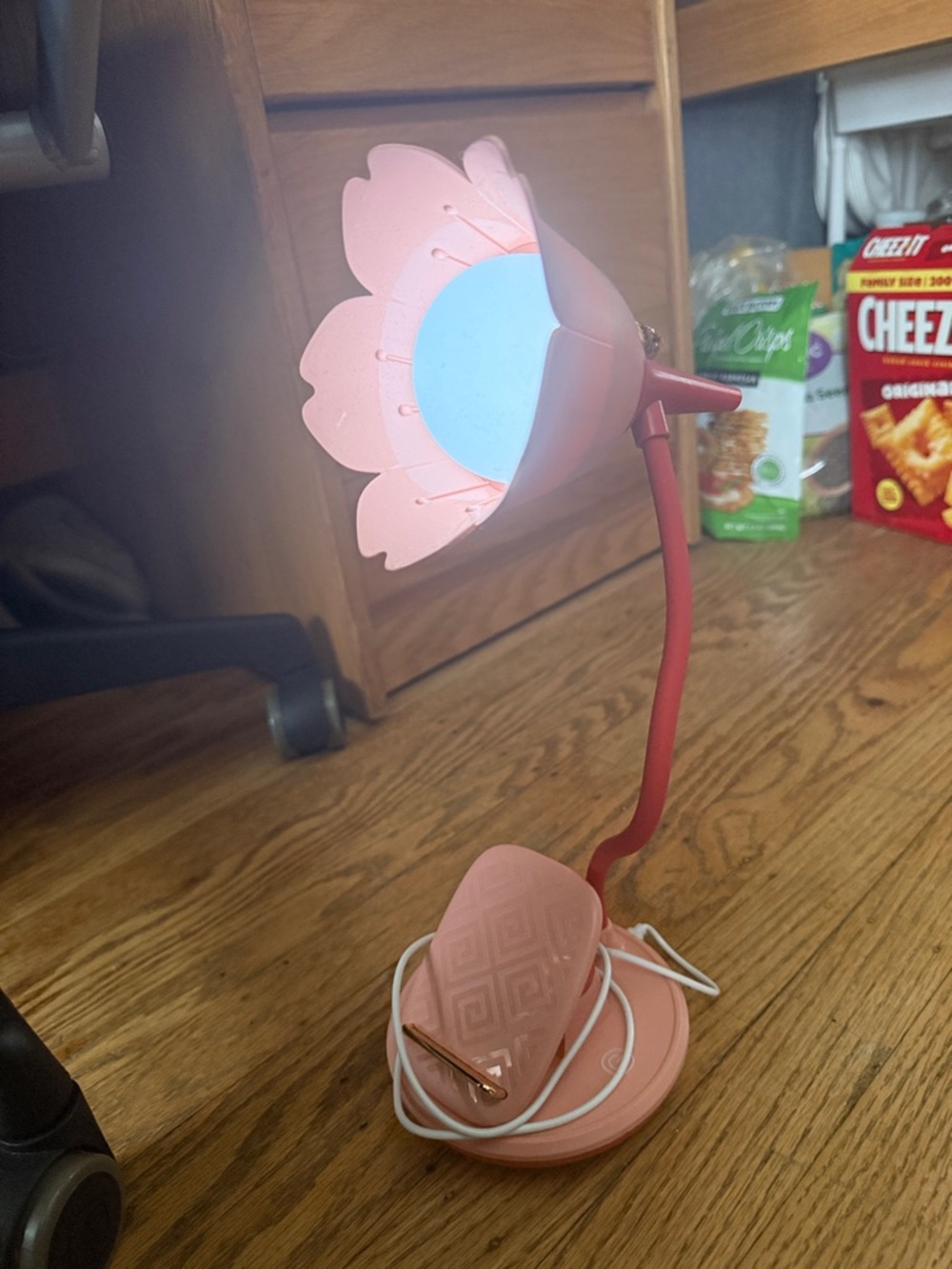 Pink Floral Clip-On Desk Lamp